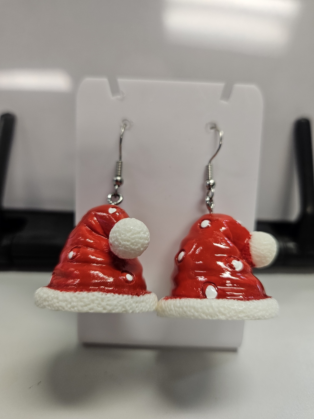 Santa Hat Earrings in Red & White